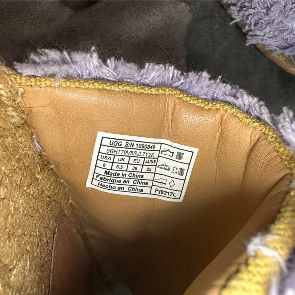 UGG Fuzzy Slide Espadrille Sandals Lilac Purple 8 Vacationcore